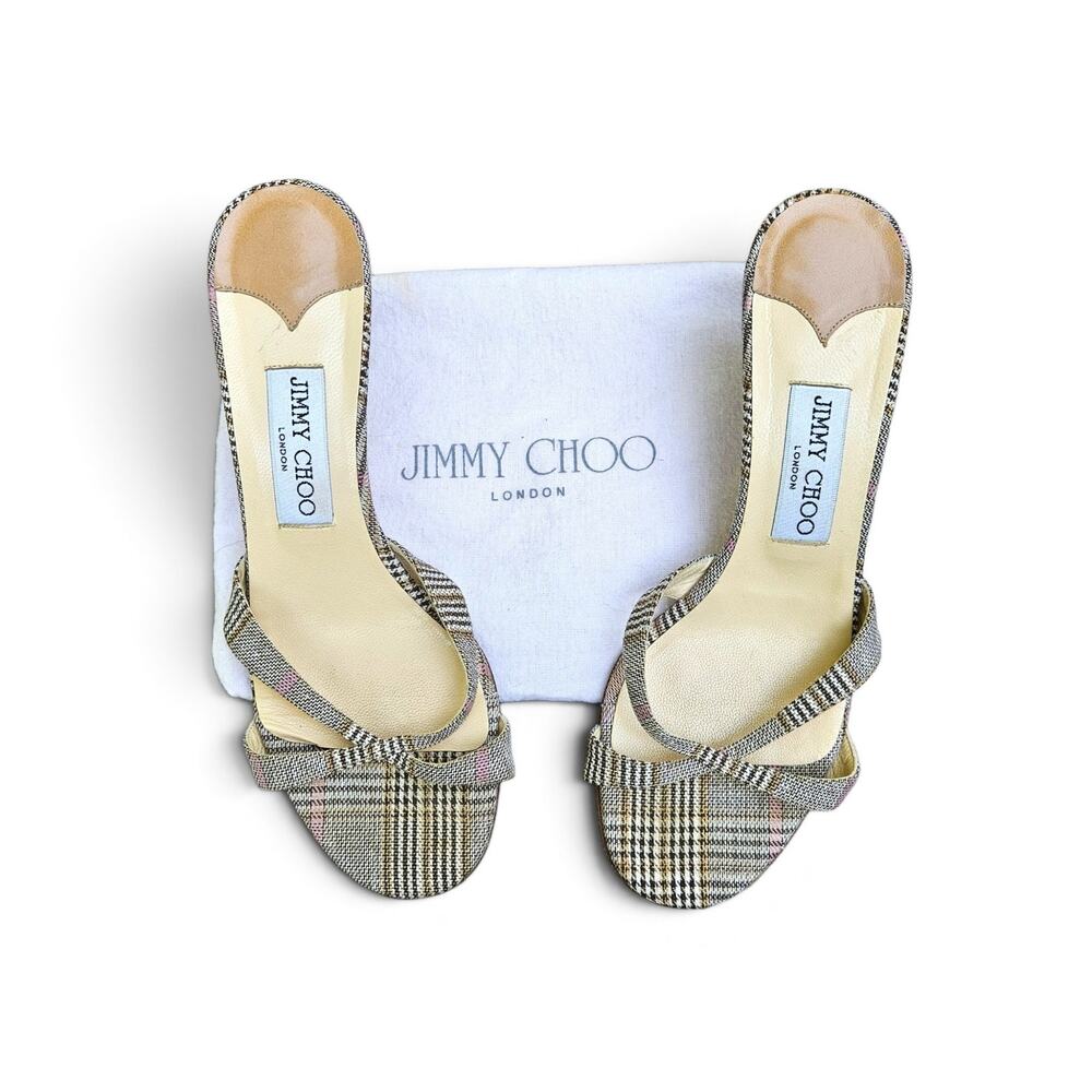 Y2k Jimmy Choo Plaid Kitten Heel Mules Vintage - Size 38 - Picture 7 of 10